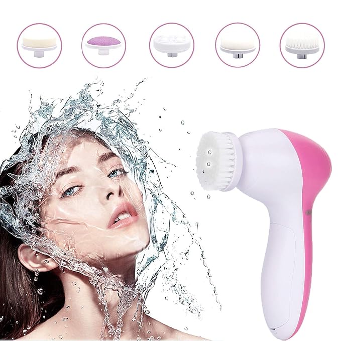 Facial Cleansing Brush 5 in 1 Portable Electric Facial Massager with 5 Spin Brush Heads for Acne, Blackheads, Dead Skin and All Skin Care and Acne Tool