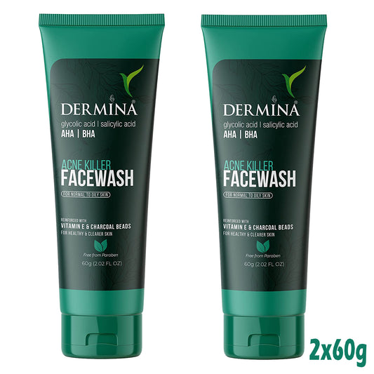 Dermina Acne Killer Facewash with Glycolic Acid, , Vitamin Pack of - 2
