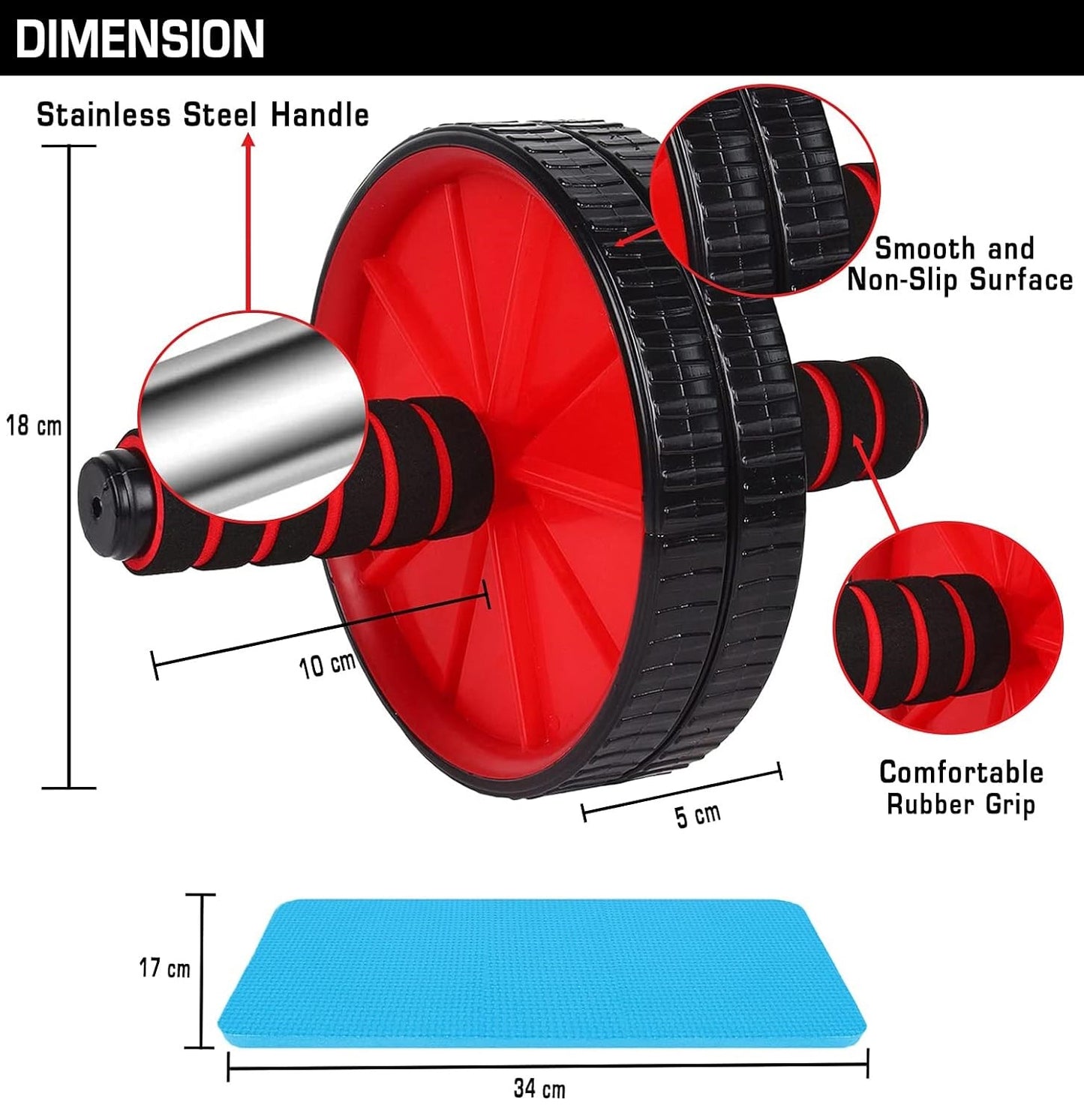 Premium Abs Roller for Men & Women Stomach Abs Roller Wheel for Home Workout, Gym Ab Roller for Men Abs Workout Equipment for Abdominal Ab Roller Home Exercise Equipment with Knee Mat -(Red & Black)