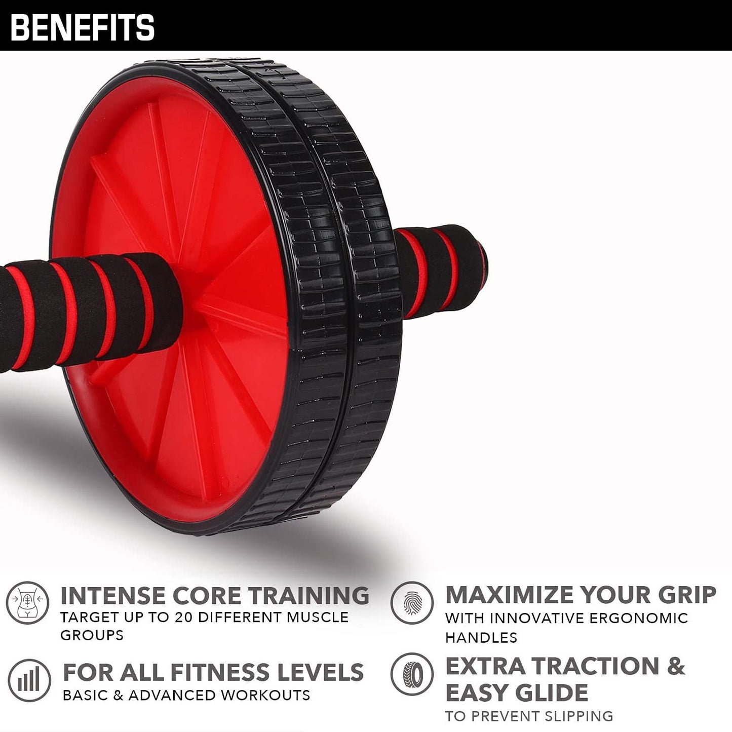 Premium Abs Roller for Men & Women Stomach Abs Roller Wheel for Home Workout, Gym Ab Roller for Men Abs Workout Equipment for Abdominal Ab Roller Home Exercise Equipment with Knee Mat -(Red & Black)