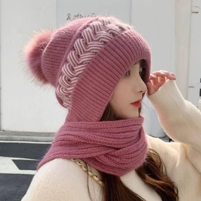 Windproof Scarf With Cap Integrated Ear Guard Hat Plus Velvet