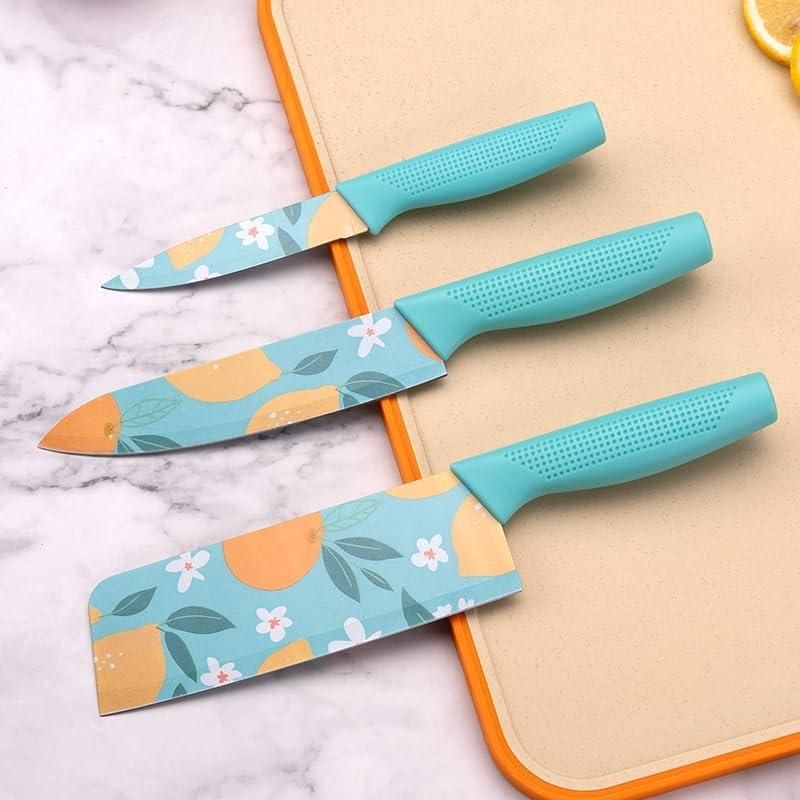 Set of 3 Floral Design Stainless Steel Professional Kitchen Knife Set