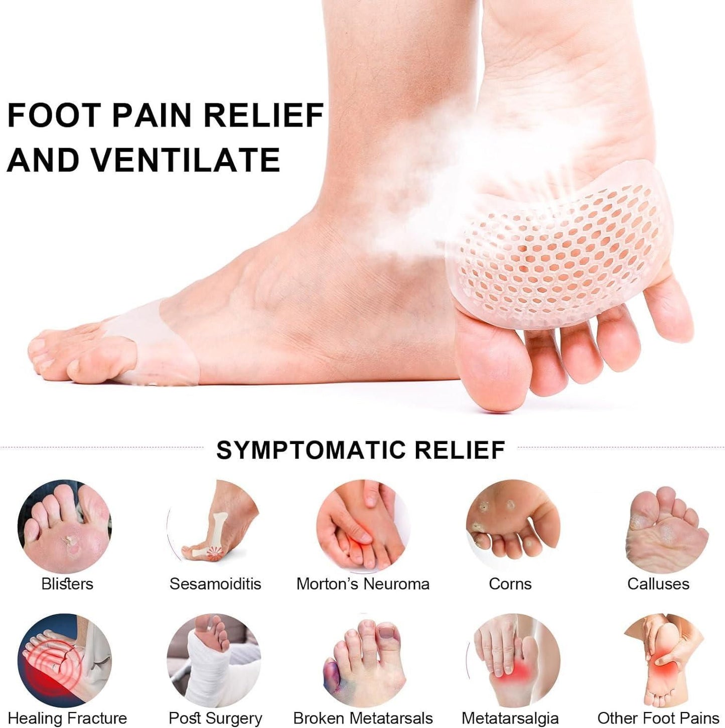 Silicone Honeycomb Shoes Pad Gel Insoles Breathable Health Care Massage for feet (Pair of 1)